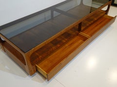 Walnut Glass Danish Styled Coffee Table w/ Drawers by Otmar