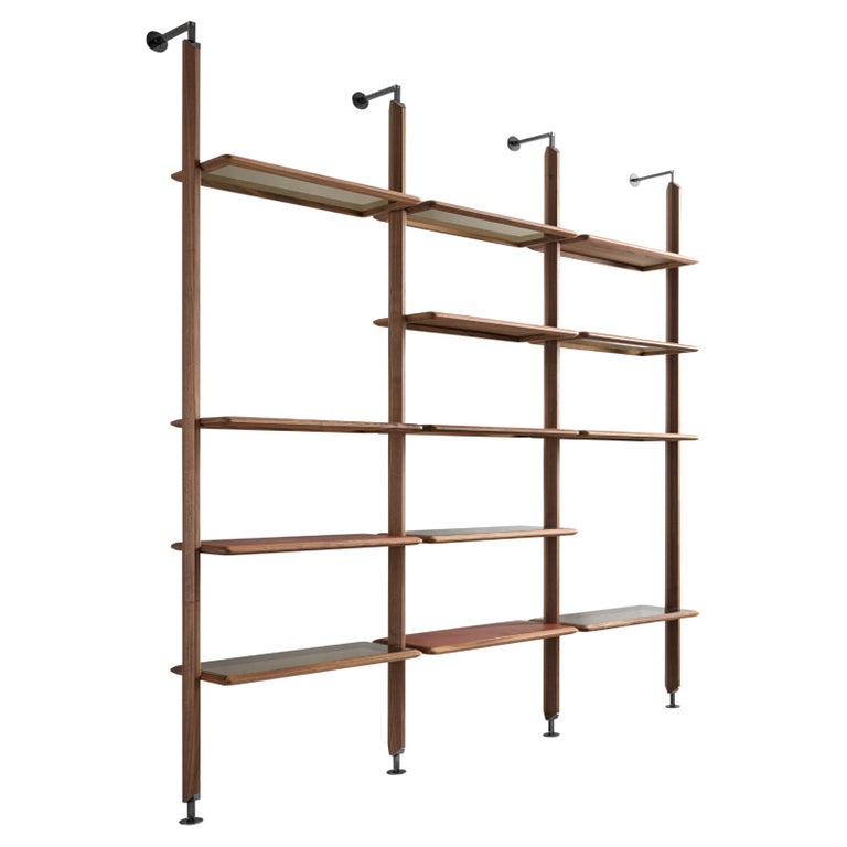 Walnut, Glass, Leather, Larry Bookcase For Sale at 1stDibs