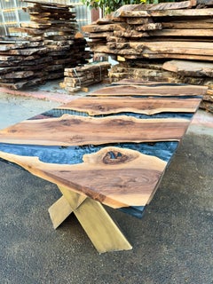Walnut Gray Epoxy Resin Wooden Dining Table