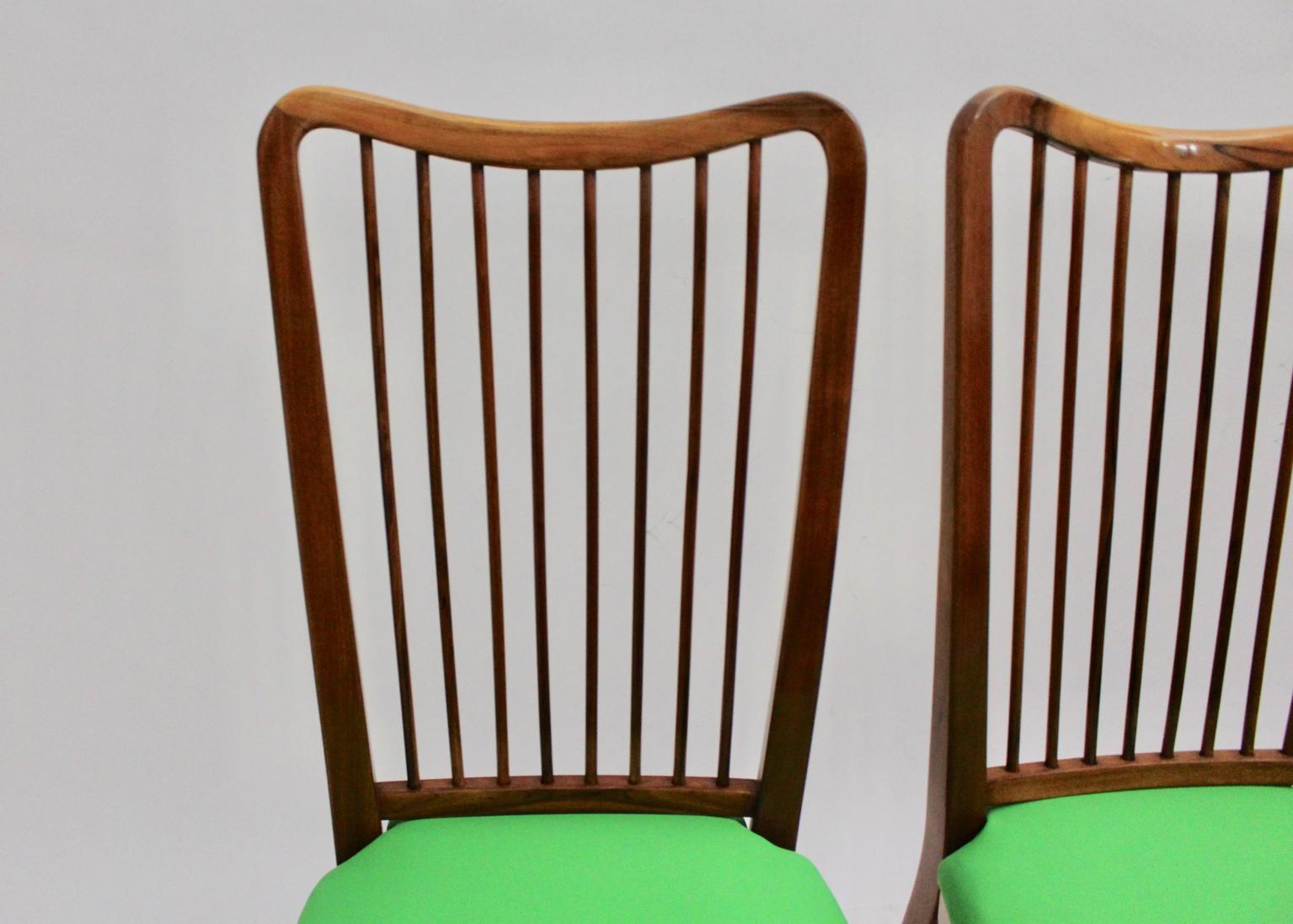 Mid Century Modern Vintage Dining Chairs Green Upholstery Oswald Haerdtl 1950s 3