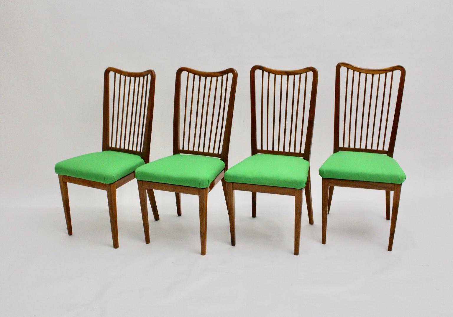 Austrian Mid Century Modern Vintage Dining Chairs Green Upholstery Oswald Haerdtl 1950s