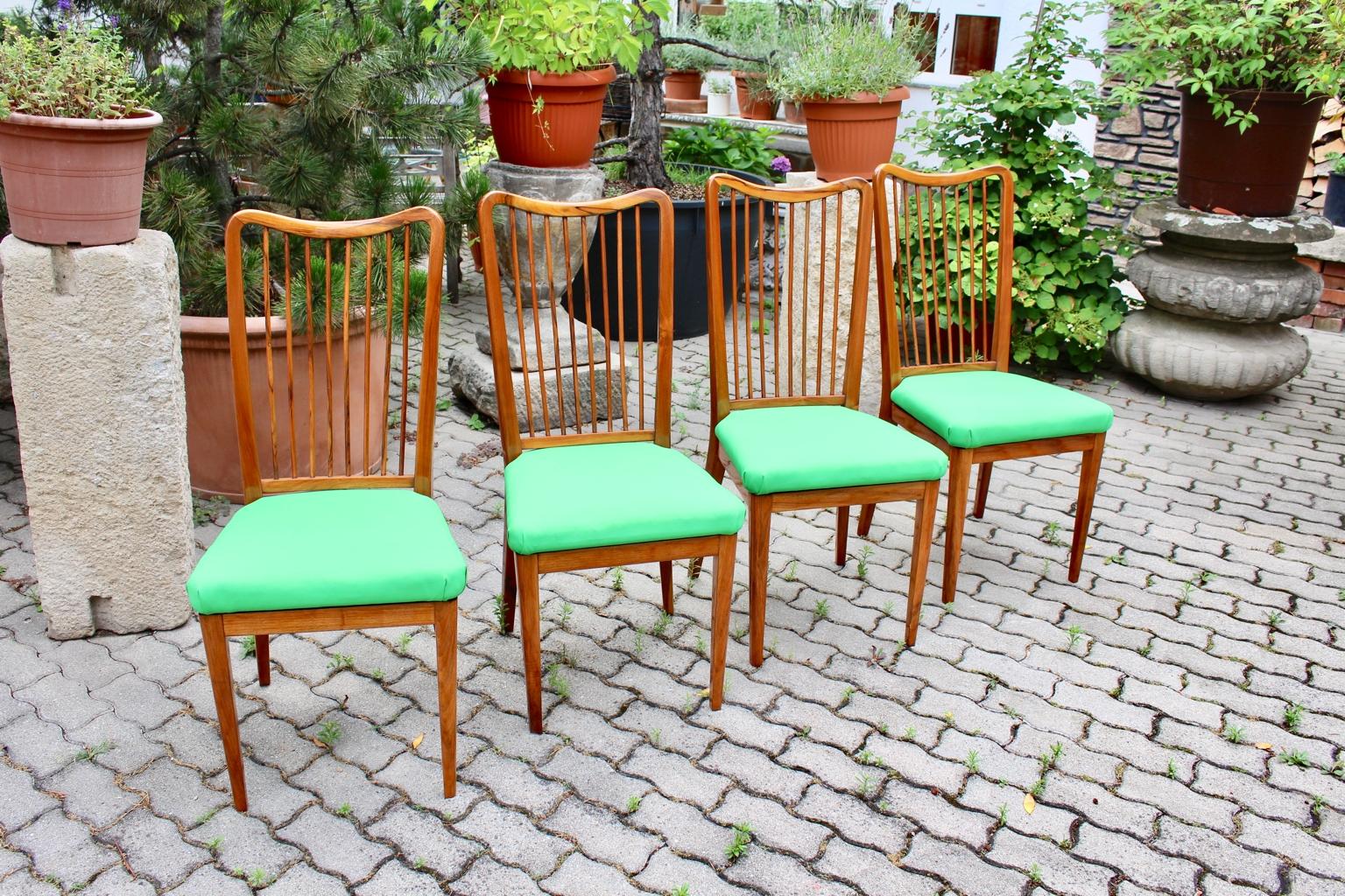 Fabric Mid Century Modern Vintage Dining Chairs Green Upholstery Oswald Haerdtl 1950s