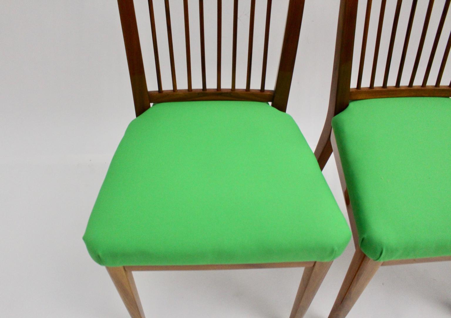 Mid Century Modern Vintage Dining Chairs Green Upholstery Oswald Haerdtl 1950s 2