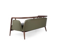 Walnut and Green Leather Essex Sofa in Scandinavian Modern Design