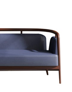 Walnut, Blue Leather Modern Essex Sofa