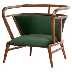 Walnut, Green Velvet Modern Empire Armchair