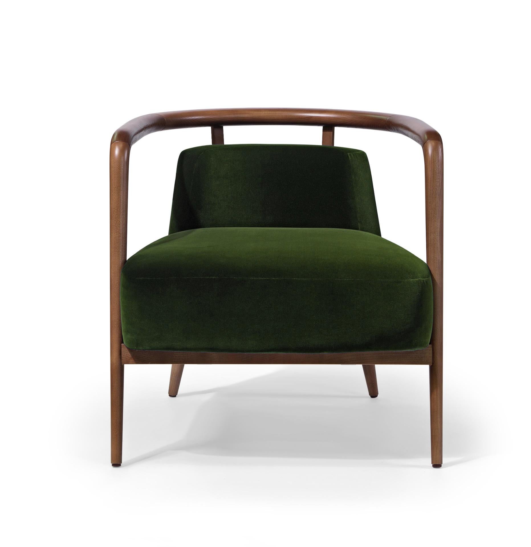 Scandinavian Modern Walnut, Green Velvet Modern Essex Armchair For Sale