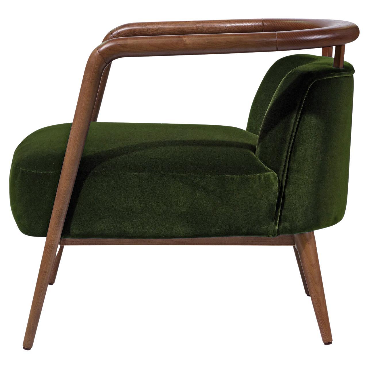 Moderner Essex-Sessel aus Nussbaumholz und grünem Samt