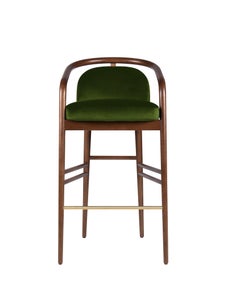 Walnut, Green Velvet Modern Essex Bar Stool