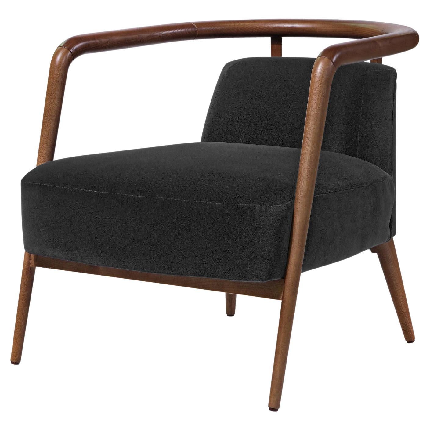 Moderner Essex-Sessel aus Nussbaumholz und grauem Samt