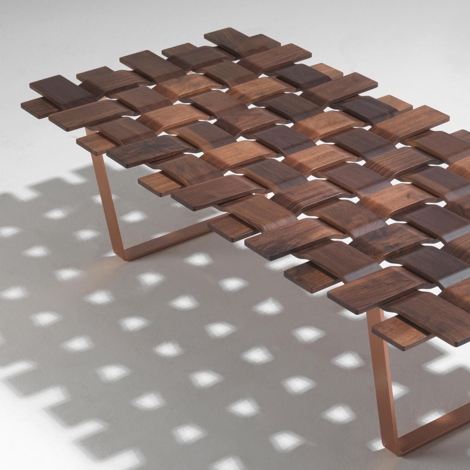 Italian Walnut Grid Bench in Solid Walnut For Sale