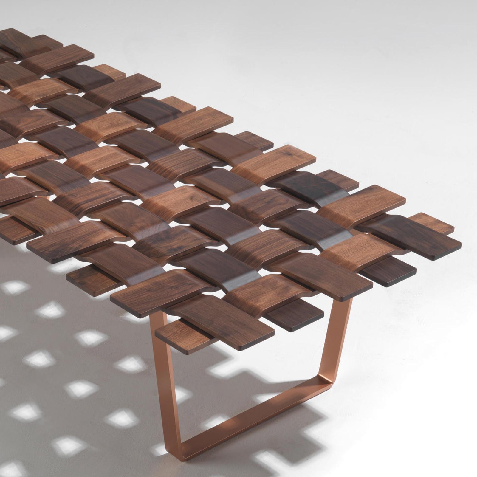 Hand-Crafted Walnut Grid Bench in Solid Walnut For Sale