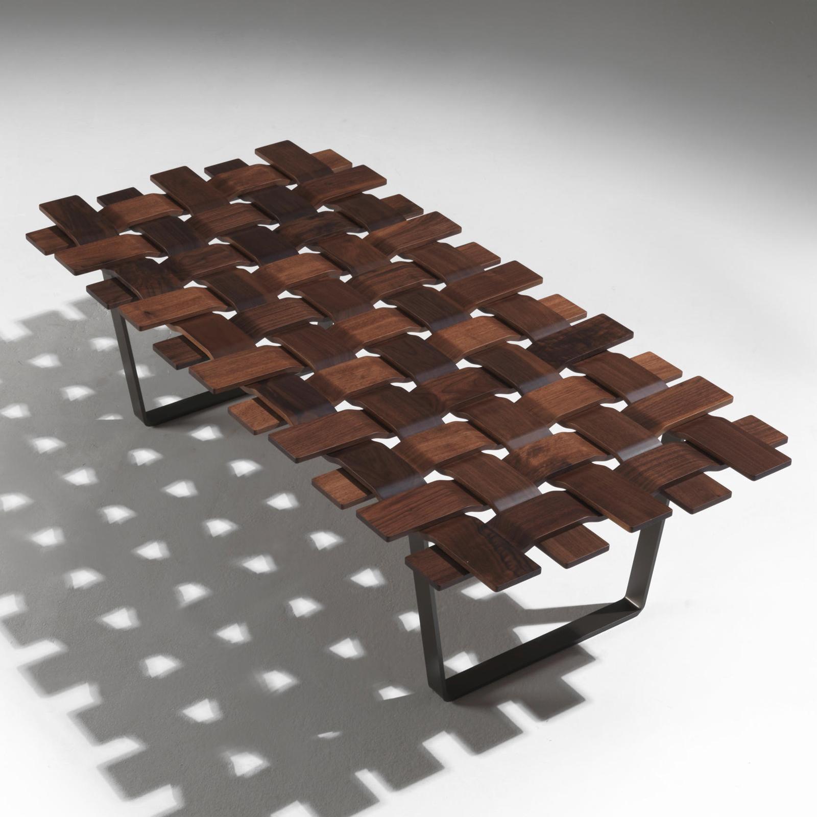 Walnut Grid Bench in Solid Walnut In New Condition For Sale In Paris, FR