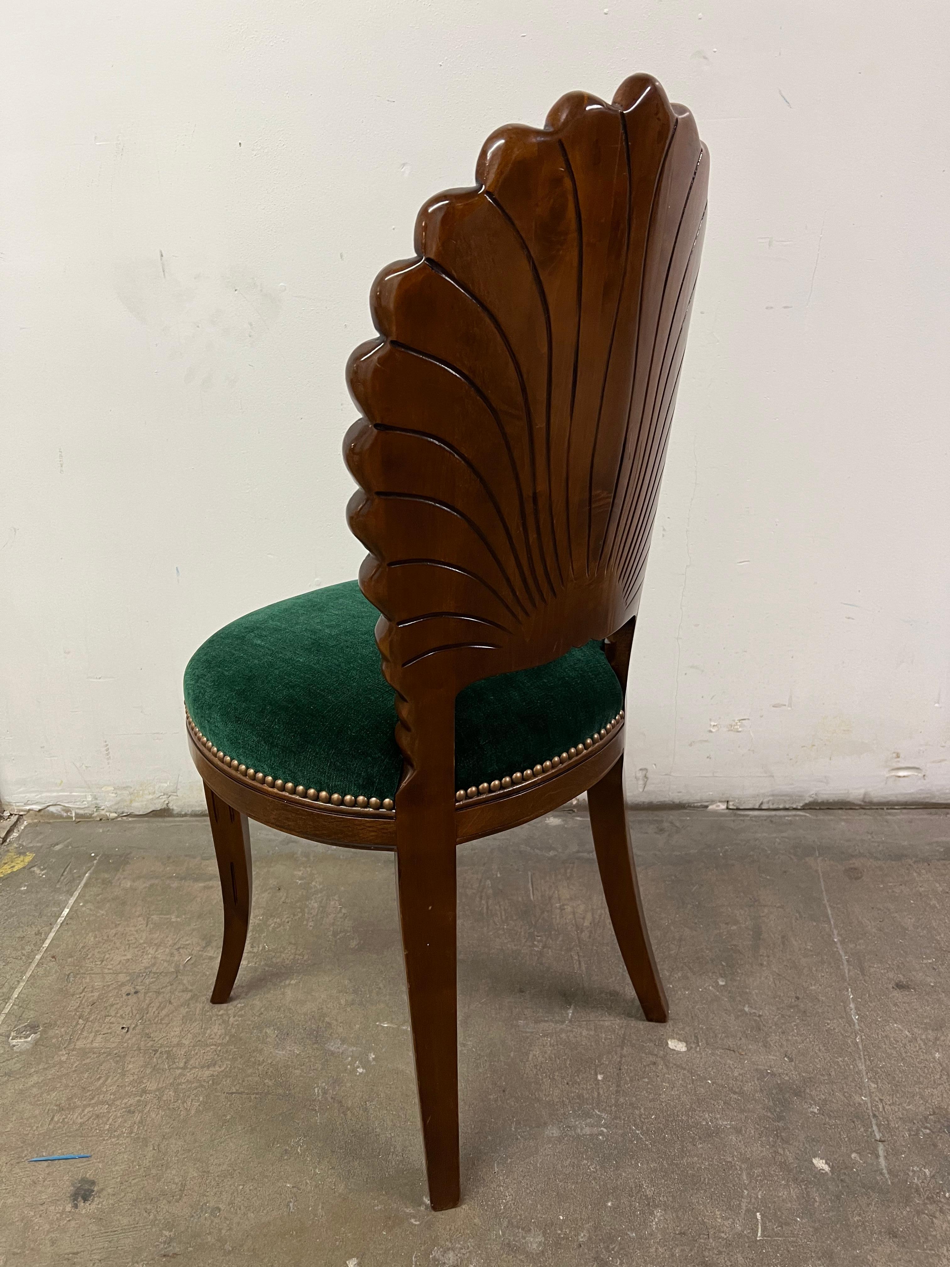 Walnut Grotto Shell Side Chair Upholstered in Green Mohair In Good Condition In Los Angeles, CA