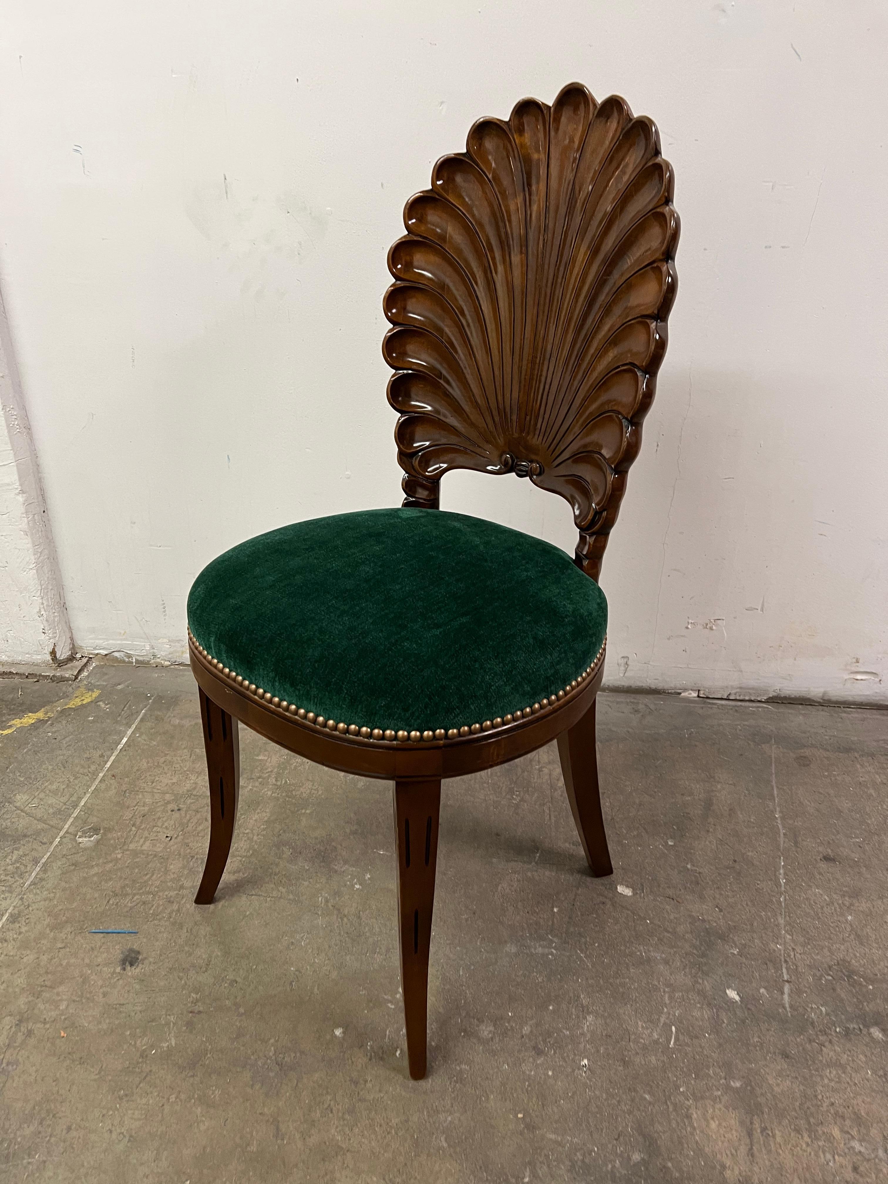 Walnut Grotto Shell Side Chair Upholstered in Green Mohair 2