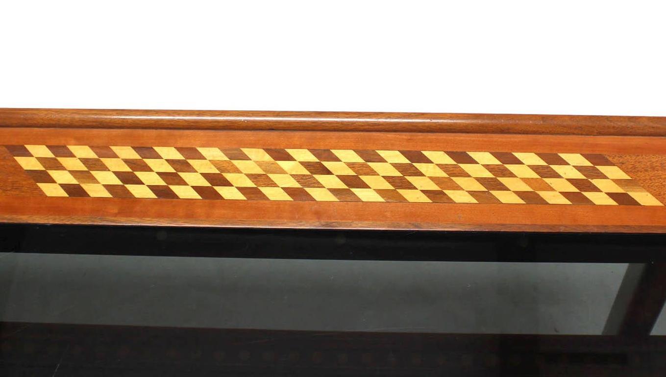 Lacquered Walnut Hair Pin Leg Smoked Glass  Marquetry Top Long Rectangle Coffee Table MINT For Sale