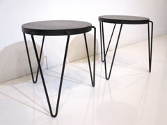 Walnut Hairpin Leg Side Tables in the Style of Knoll
