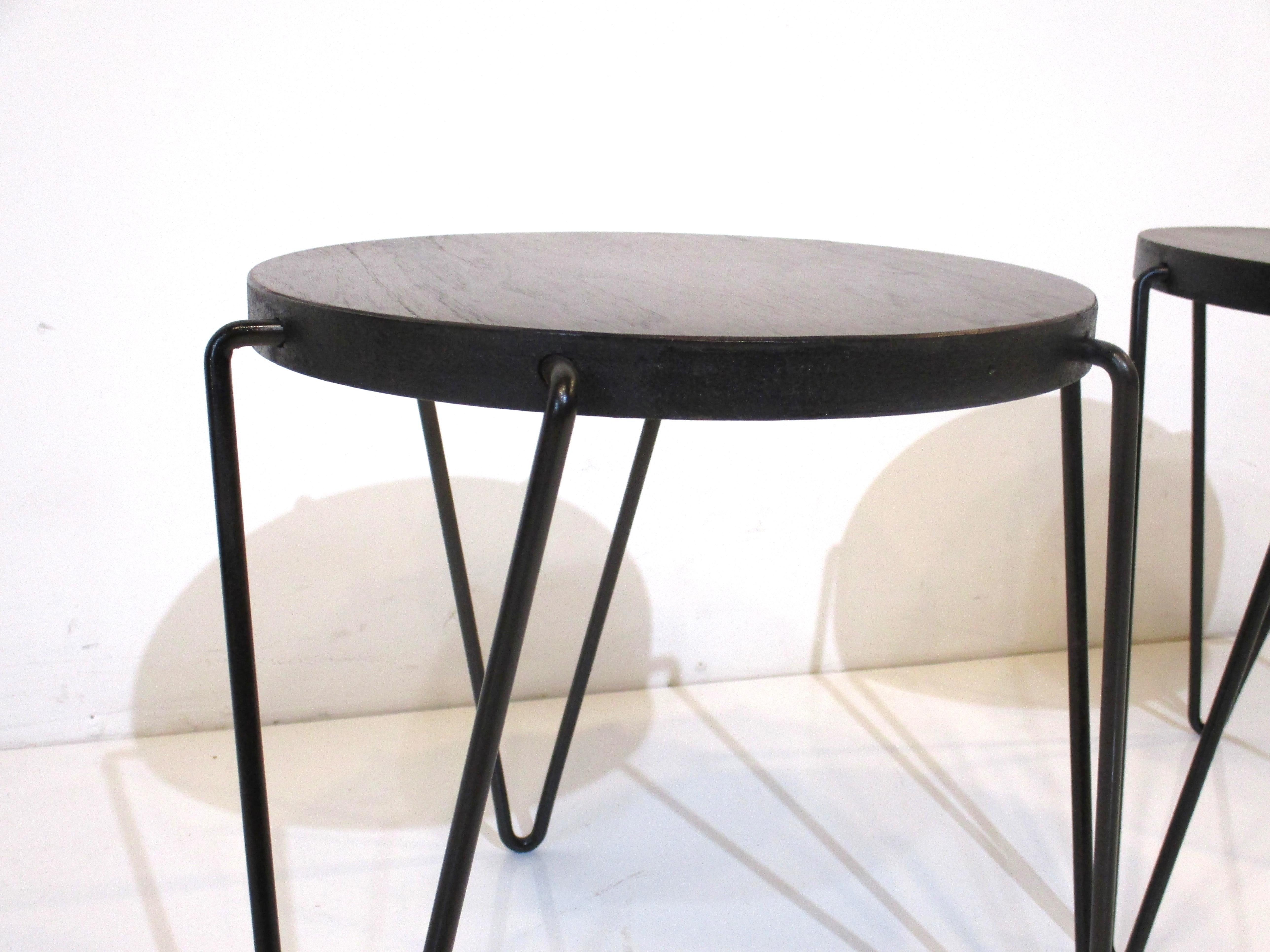 Walnut Hairpin Leg Side Tables in the Style of Knoll In Good Condition In Cincinnati, OH