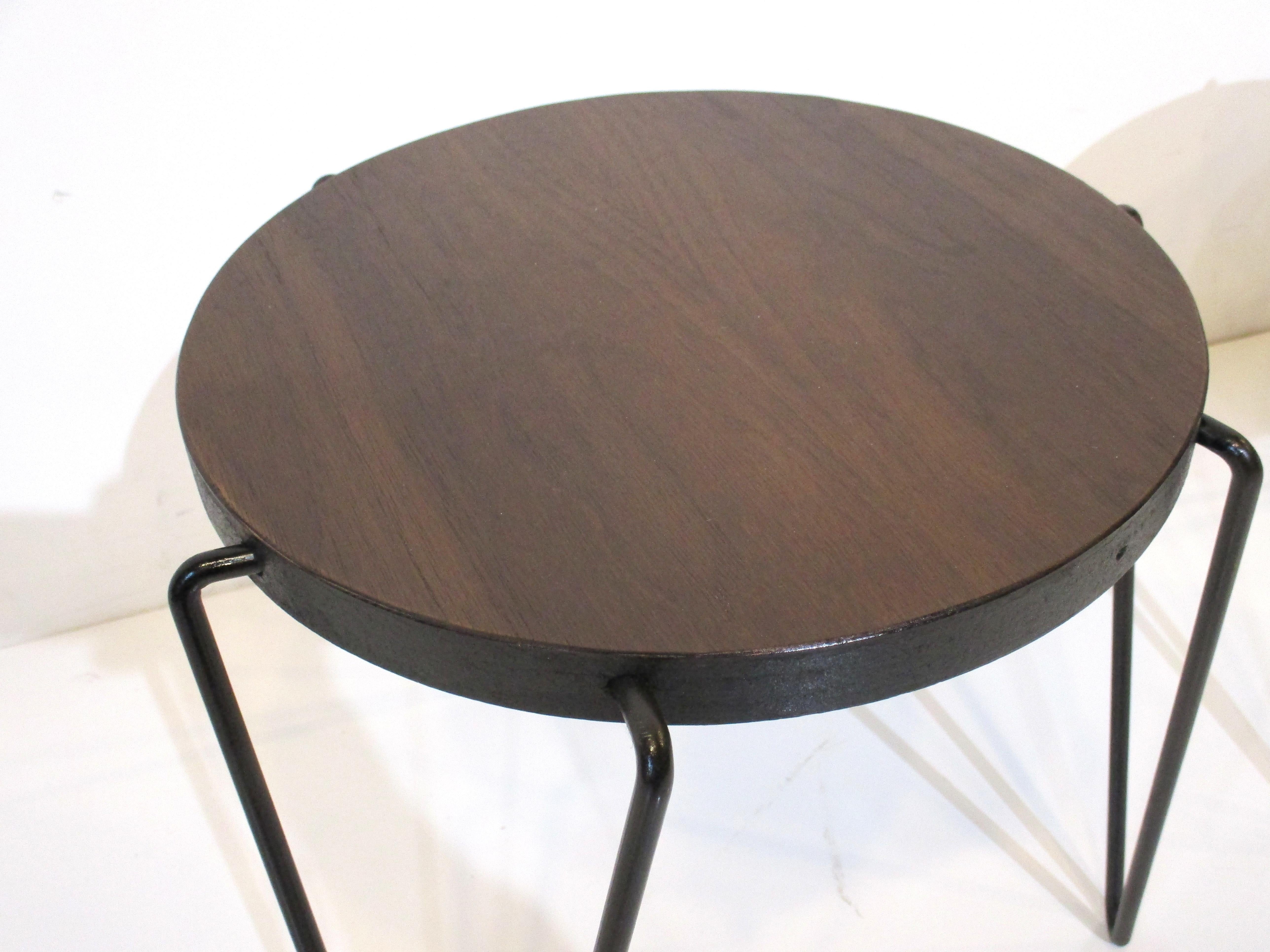 20th Century Walnut Hairpin Leg Side Tables in the Style of Knoll