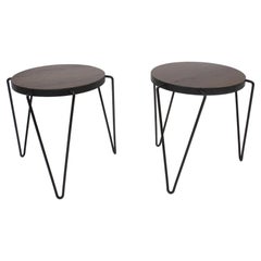Walnut Hairpin Leg Side Tables in the Style of Knoll