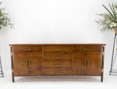 Walnut Hammered Pulls 6 Drawers 2 Doors Compartments Long Dresser Credenza Mint!
