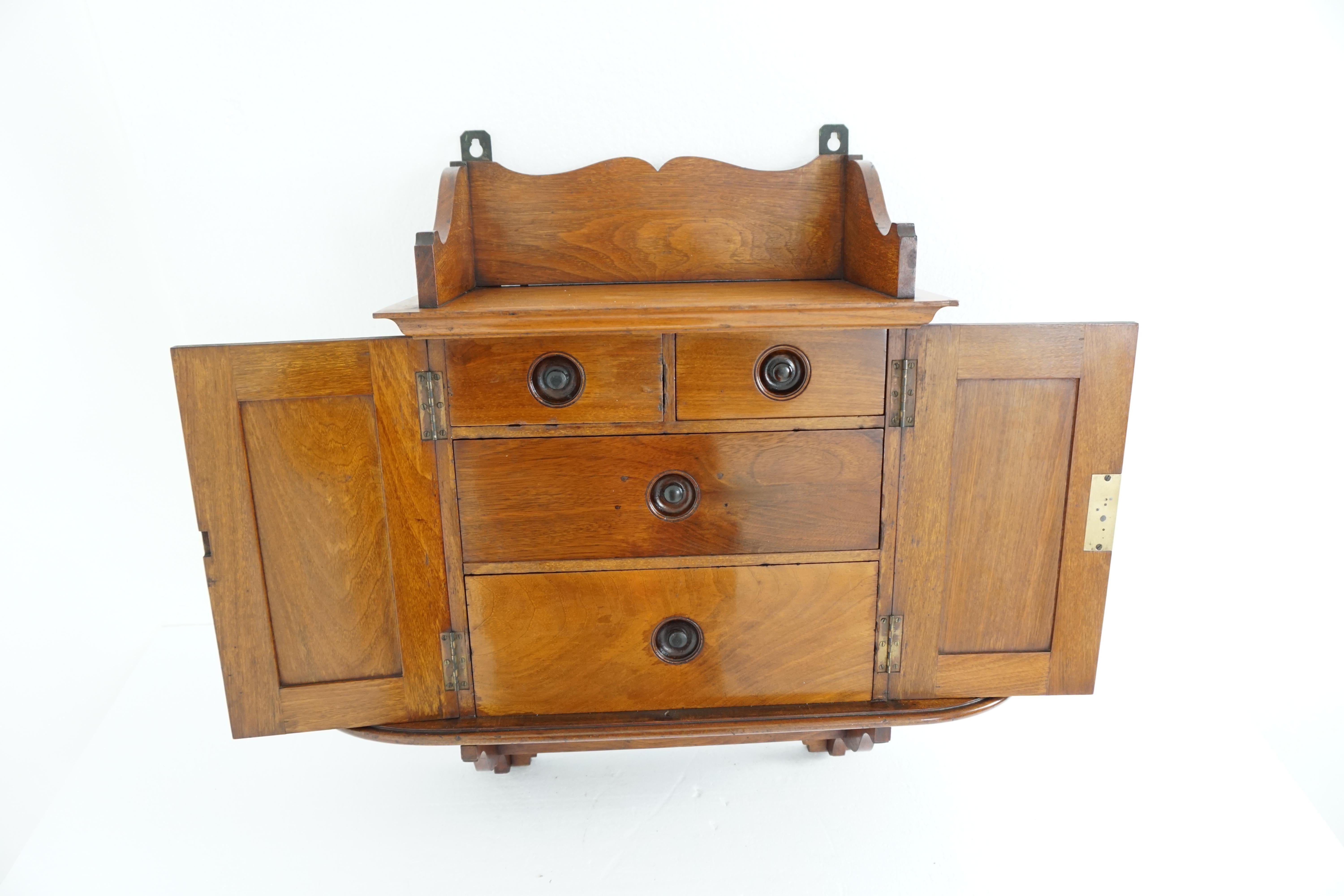 Walnut Hanging Smokers, Wall Cabinet, Antique Furniture, Scotland, 1890 1889 In Good Condition In Vancouver, BC