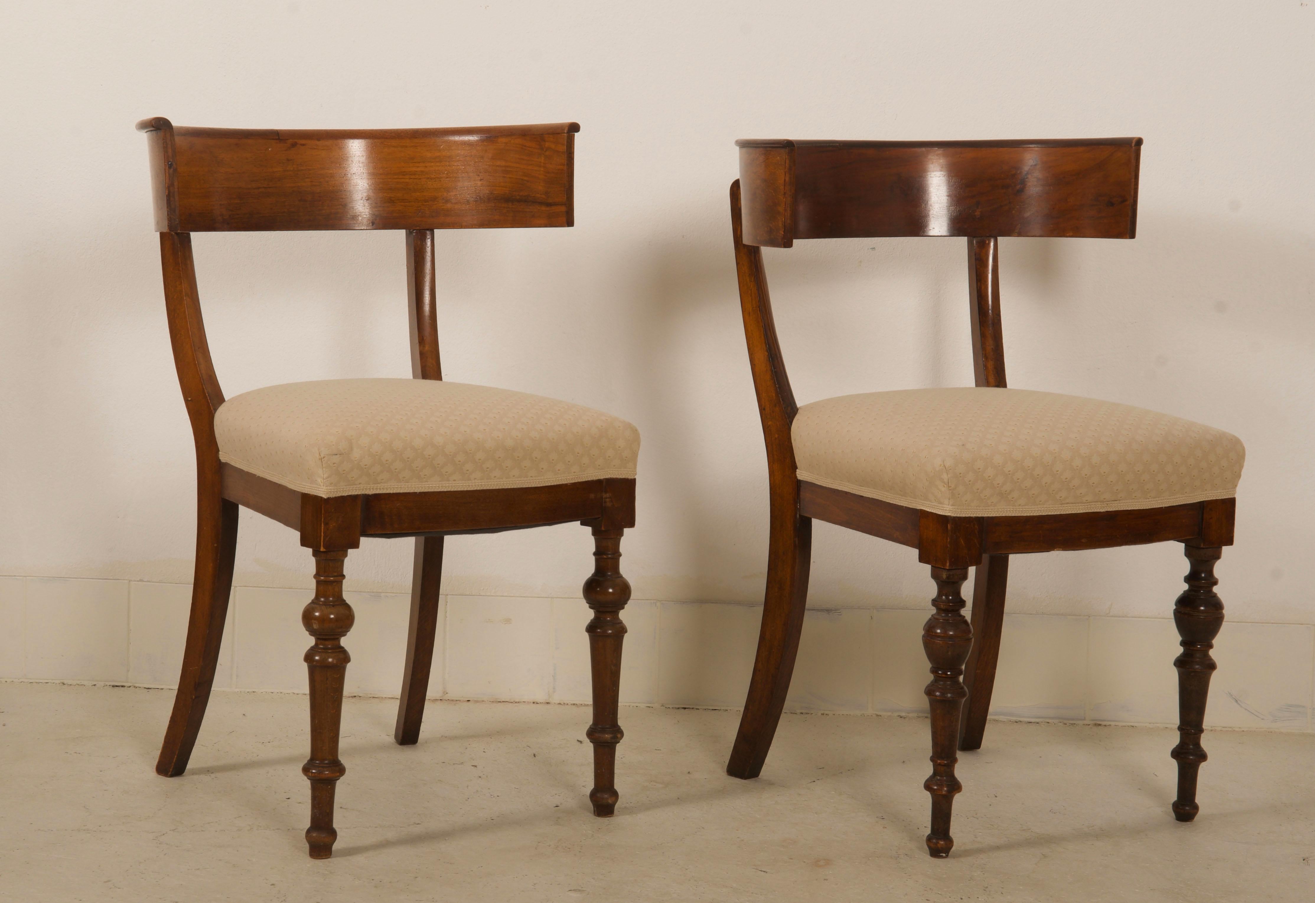 Empire Revival Walnut Hardwood Pair of Klismos Chairs 