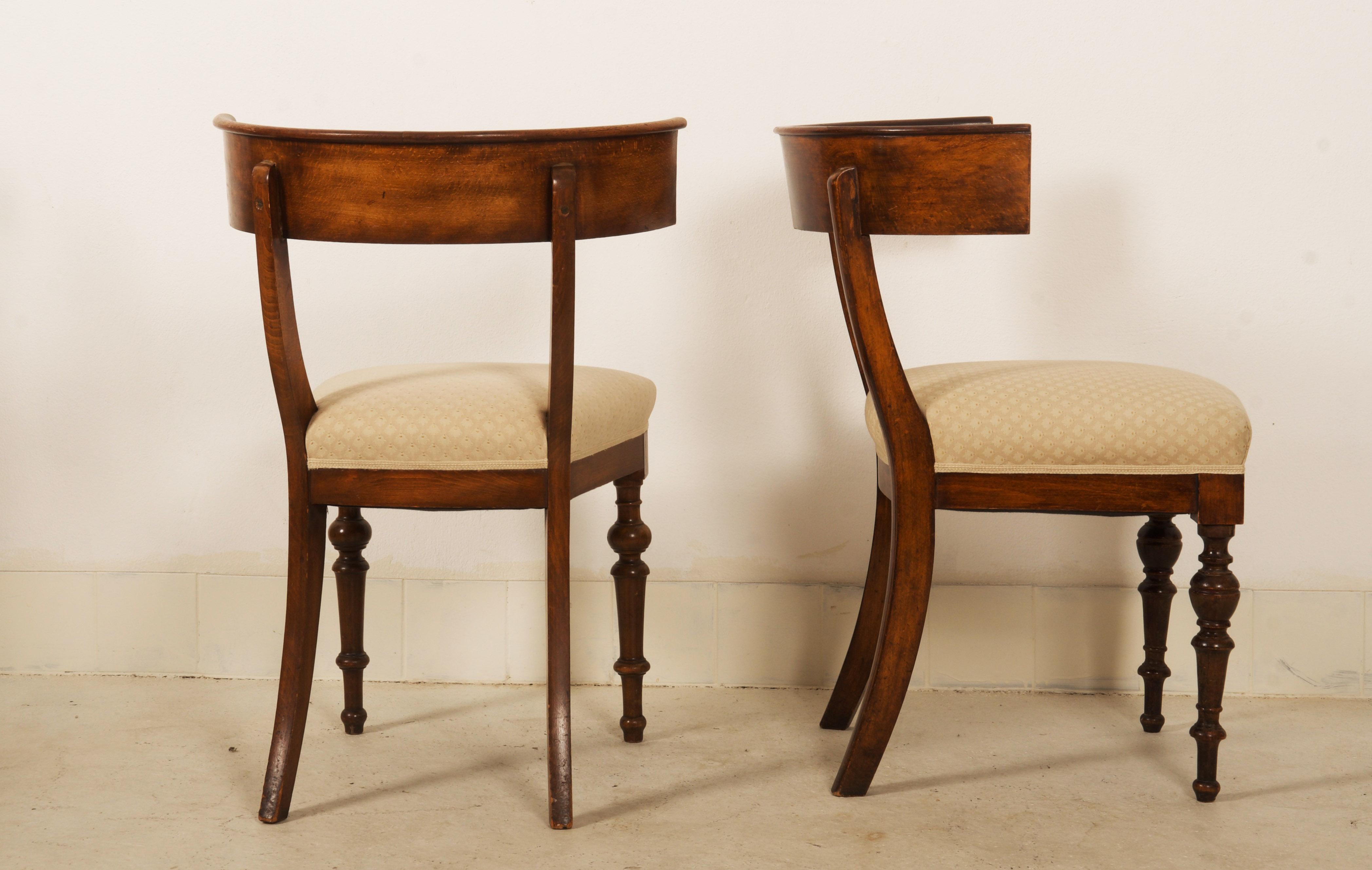 Late 19th Century Walnut Hardwood Pair of Klismos Chairs 