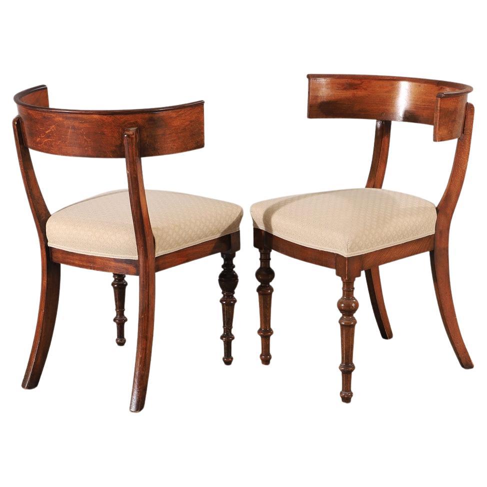 Walnut Hardwood Pair of Klismos Chairs 