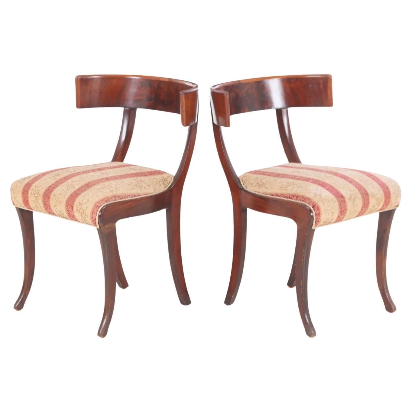 Walnut Hardwood Pair of Klismos Chairs