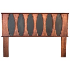 Walnut Headboard Full Size with Faux Leather Style John Kapel Glenn of CA, 1960s