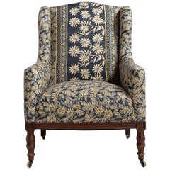 Antique Walnut and Indian Quilt Wingchair, England, circa 1880