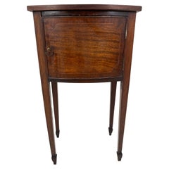 Walnut Inlaid Bow Front Front Nightstand, Lamp, Scotland 1920, H740