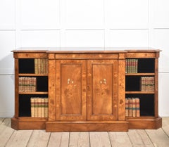 Walnut inlaid breakfront bookcase