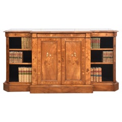 Walnut inlaid breakfront bookcase