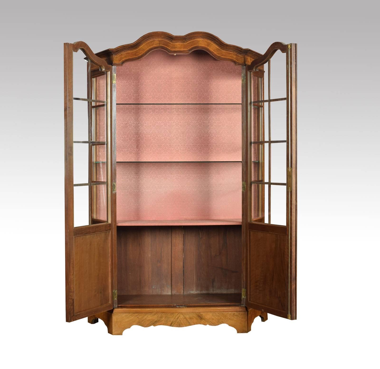 Victorian Walnut Inlaid Display Cabinet For Sale