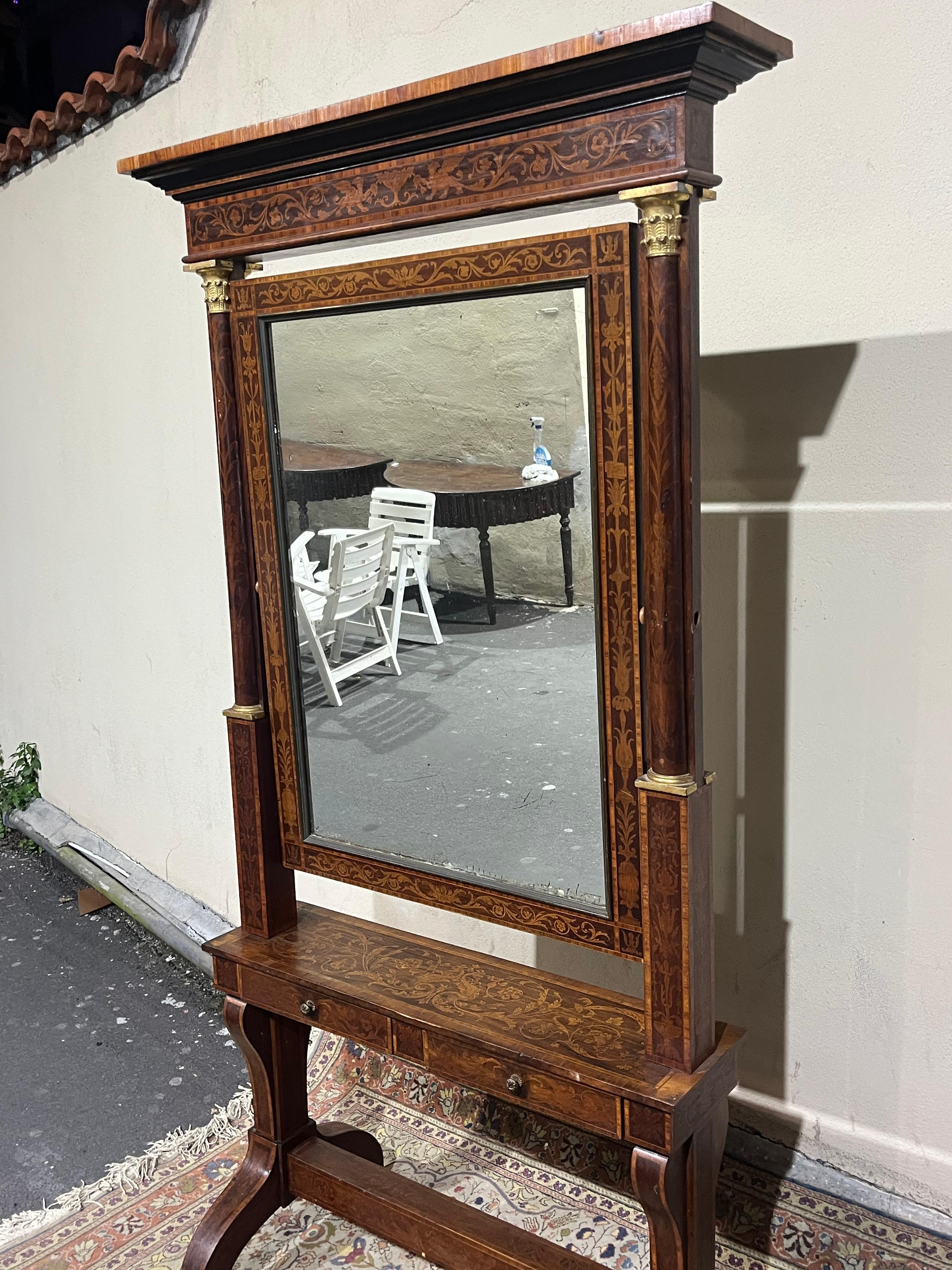 Mid-19th Century Walnut inlaid psyche of Charles X For Sale