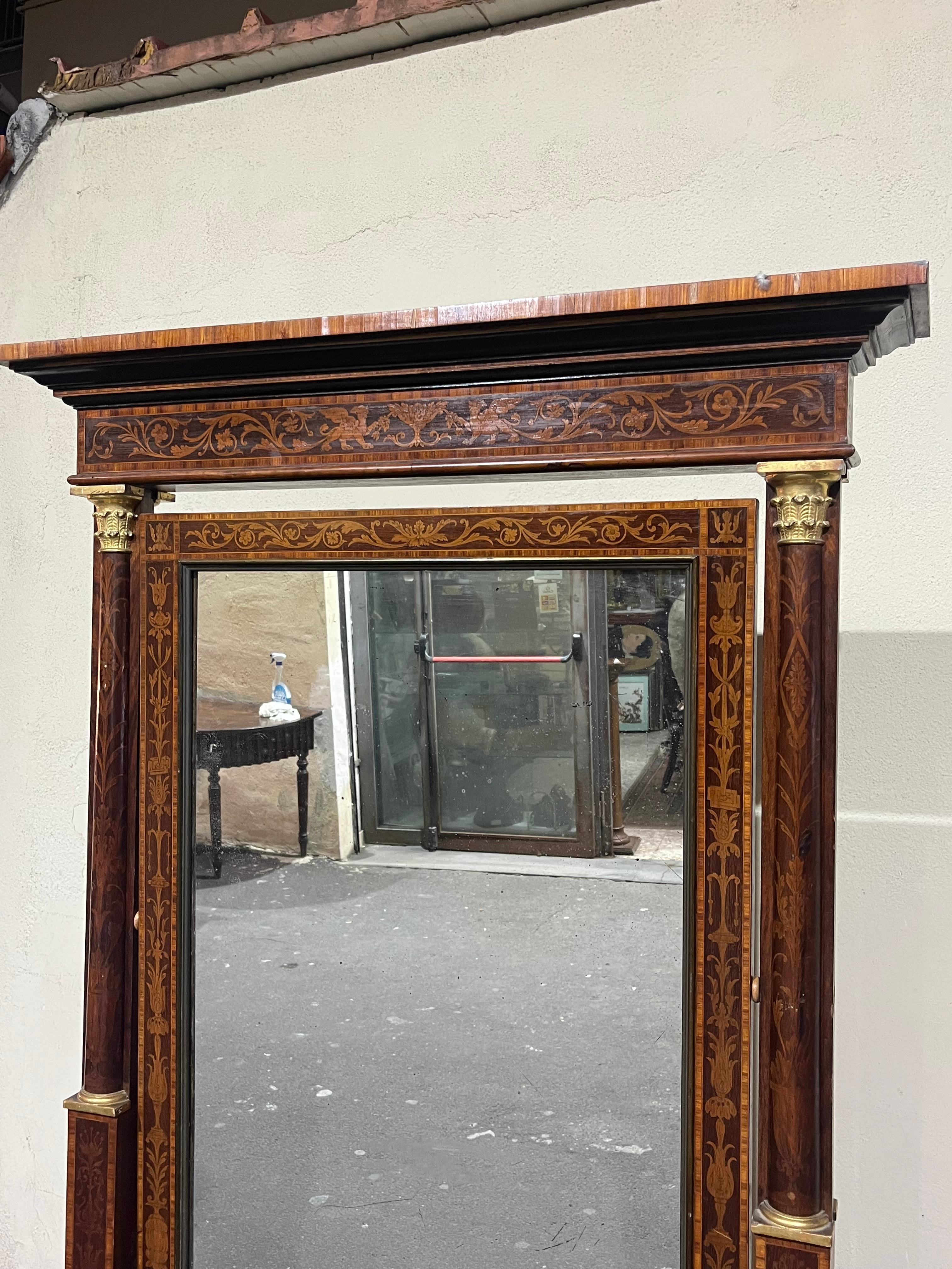 Walnut inlaid psyche of Charles X For Sale 2