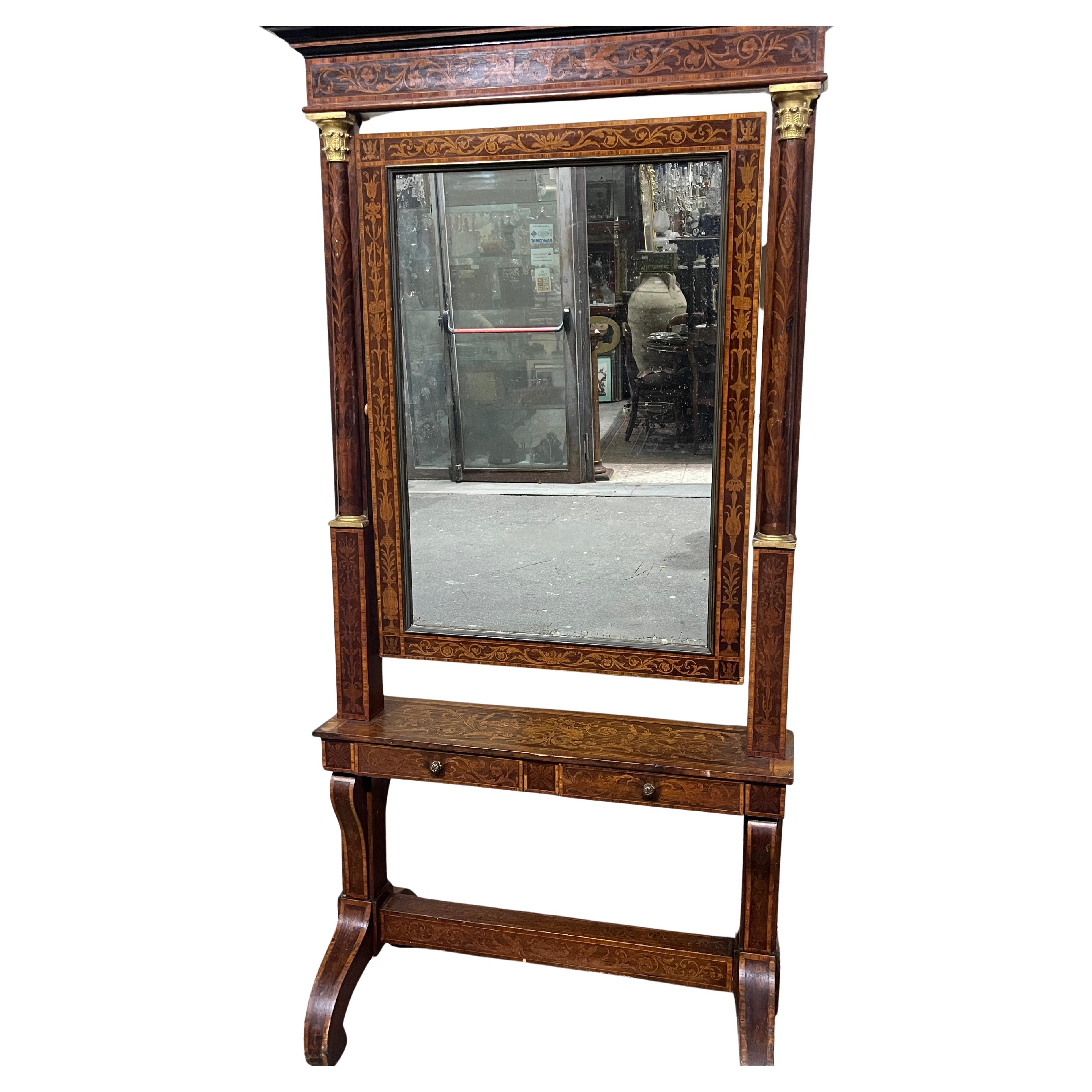 Walnut inlaid psyche of Charles X For Sale