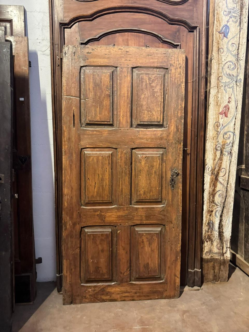 Italian Walnut internal single door with six carved panels, Italy For Sale