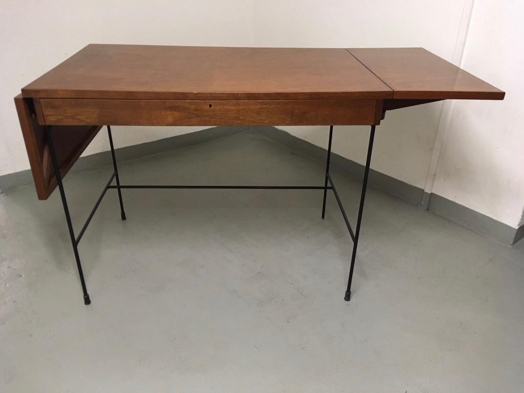 Walnut and Iron Architecte Extendable High Desk Table, circa 1950s 7