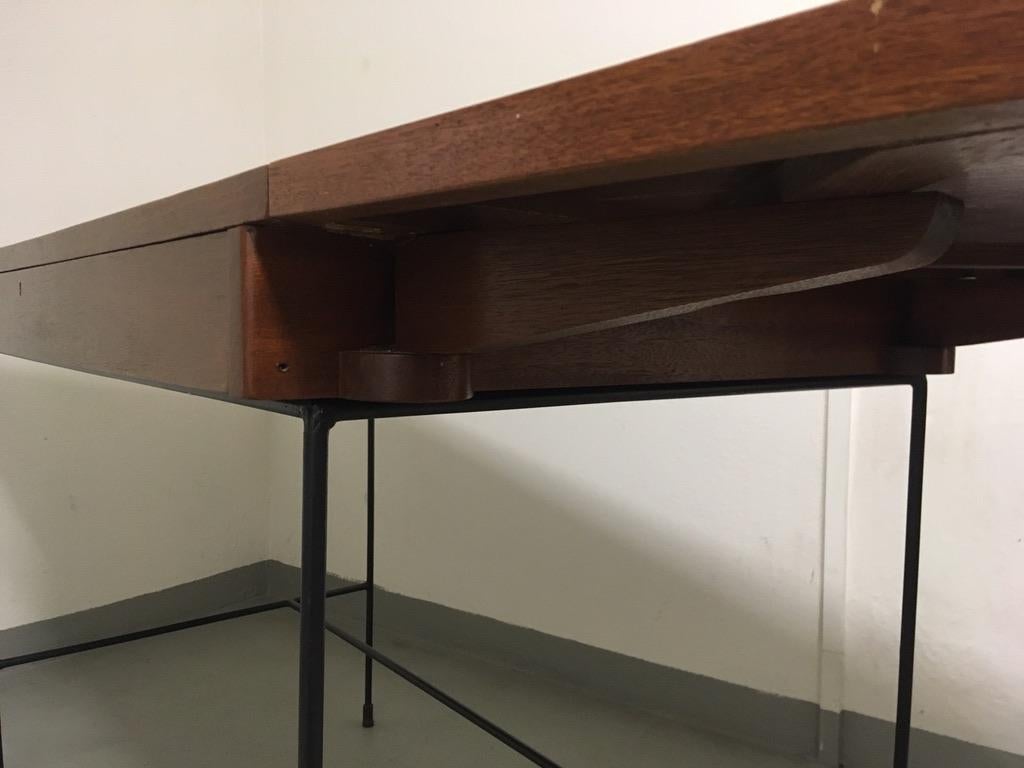 Walnut and Iron Architecte Extendable High Desk Table, circa 1950s 9