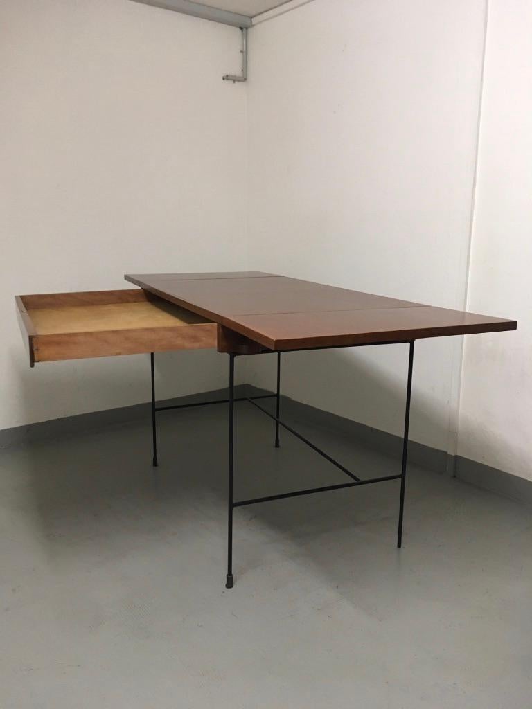 Walnut and Iron Architecte Extendable High Desk Table, circa 1950s 11
