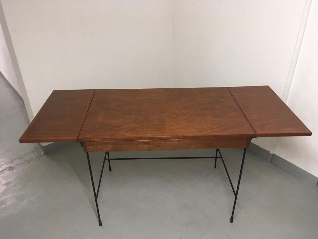Walnut and Iron Architecte Extendable High Desk Table, circa 1950s 1