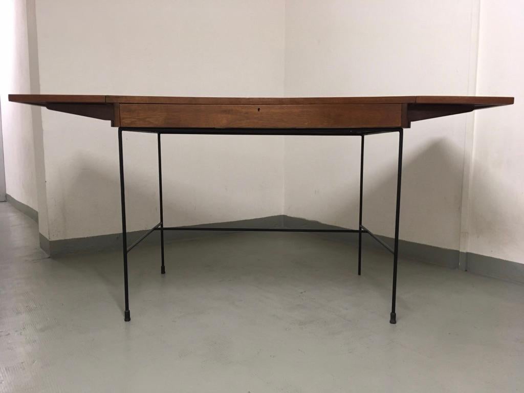 Walnut and Iron Architecte Extendable High Desk Table, circa 1950s 3