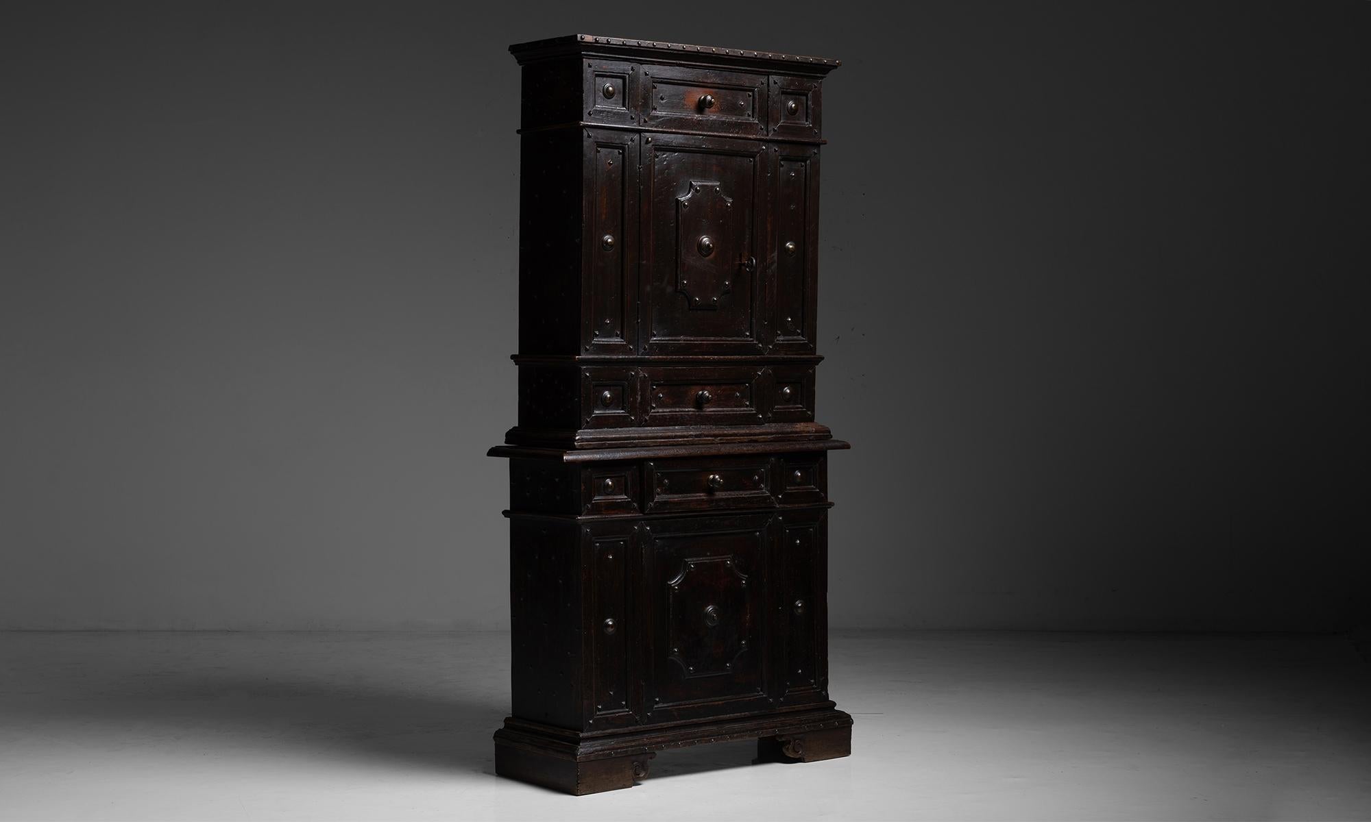 Walnut & Iron Studded Cabinet, Italy Circa 1700 In Good Condition In Culver City, CA