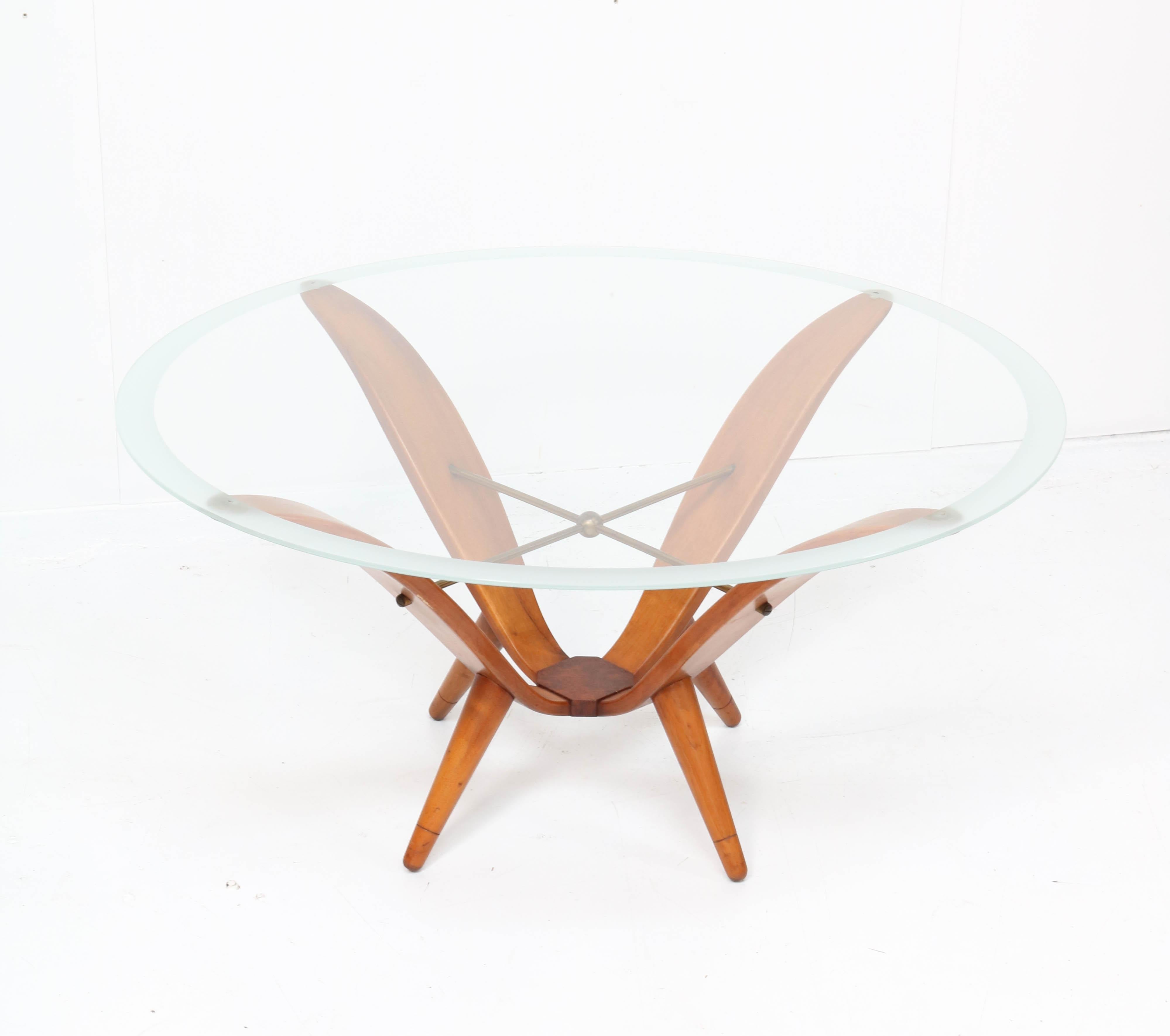 Brass Walnut Italian Mid-Century Modern Coffee Table in the Style of Gio Ponti, 1950s