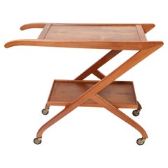 Walnut Italian Mid-Century Modern Trolley or Bar Cart Cesare Lacca Style, 1960s