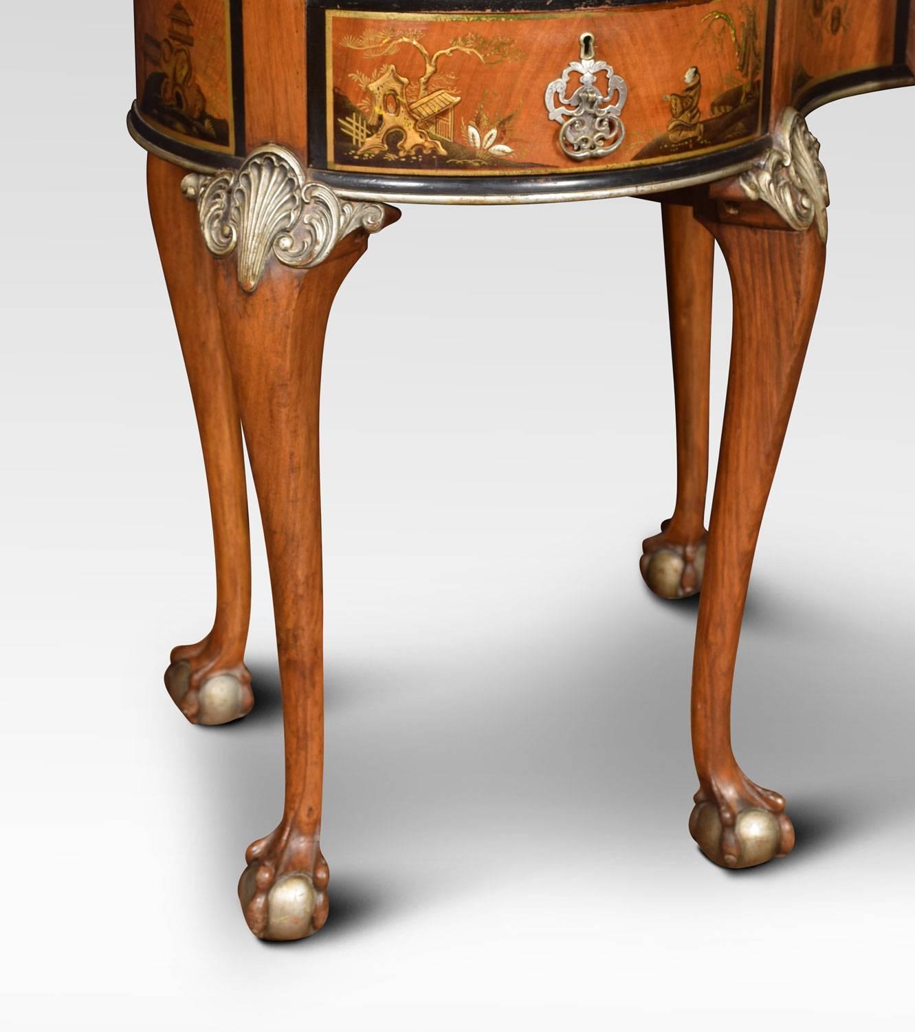 Walnut Kidney Shaped Chinoiserie Decorated Dressing Table 5