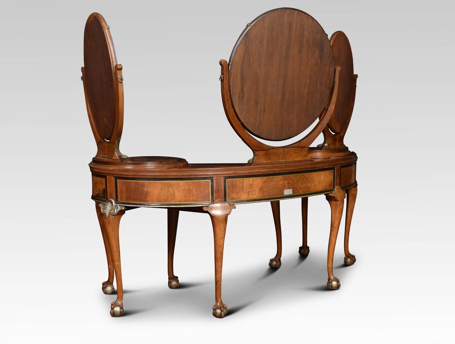 Walnut Kidney Shaped Chinoiserie Decorated Dressing Table 6